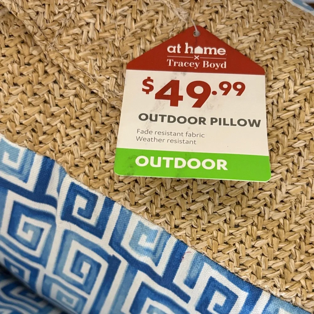 Blue and Tan Outdoor cushion set of 2 Tracy Boyd 21x21